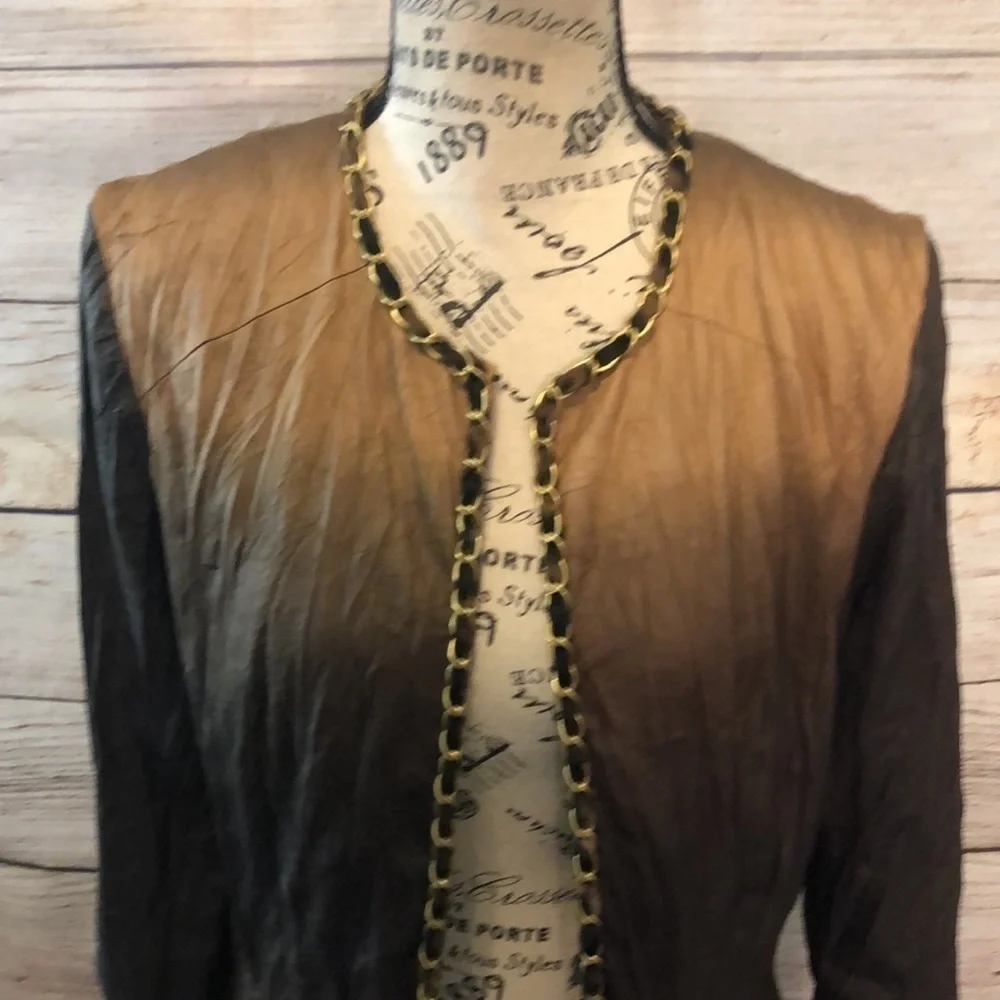 Alberto Makali Blazer Vintage Metal Ribbon Trim Ombré Size 6 Leopard Lined Chain